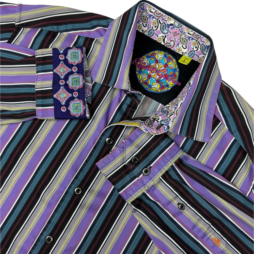 Robert Graham Button Up Shirt Mens Size L Classic Fit Striped Modern Eclecticβ